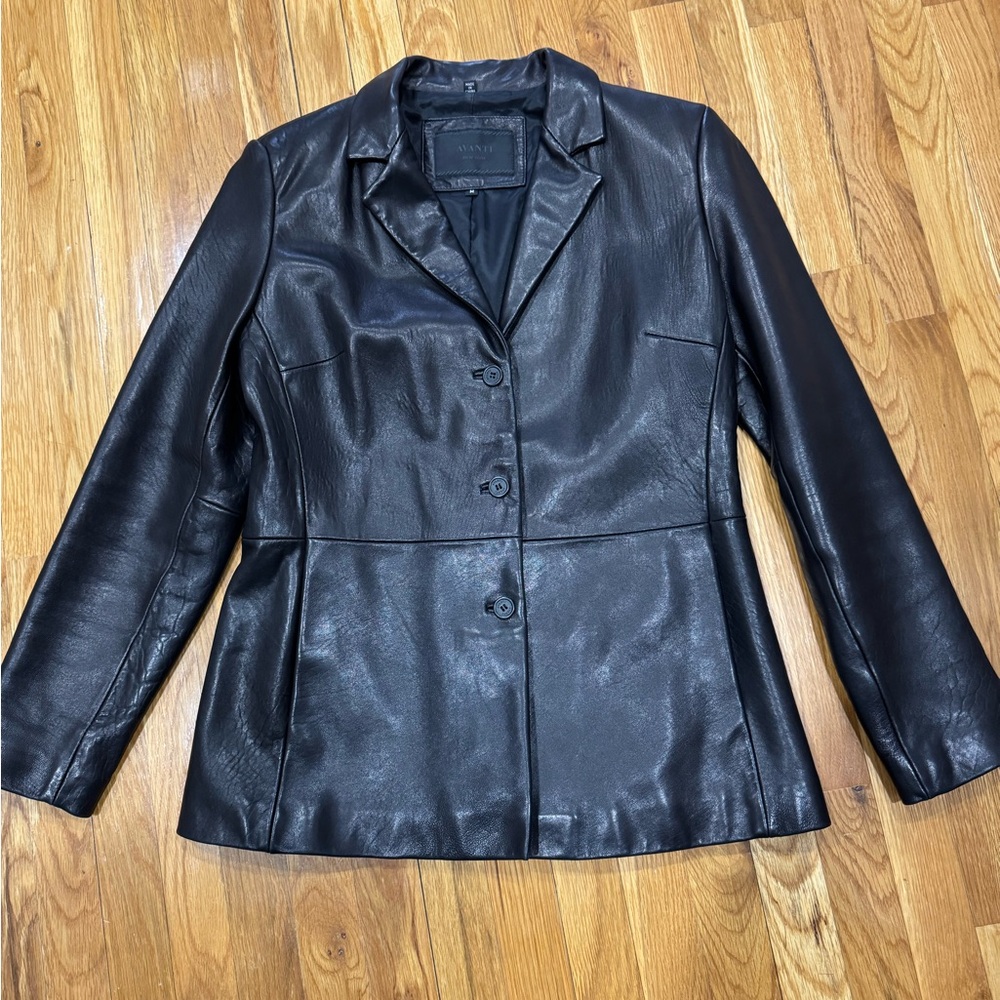 Ladies black leather coat size medium